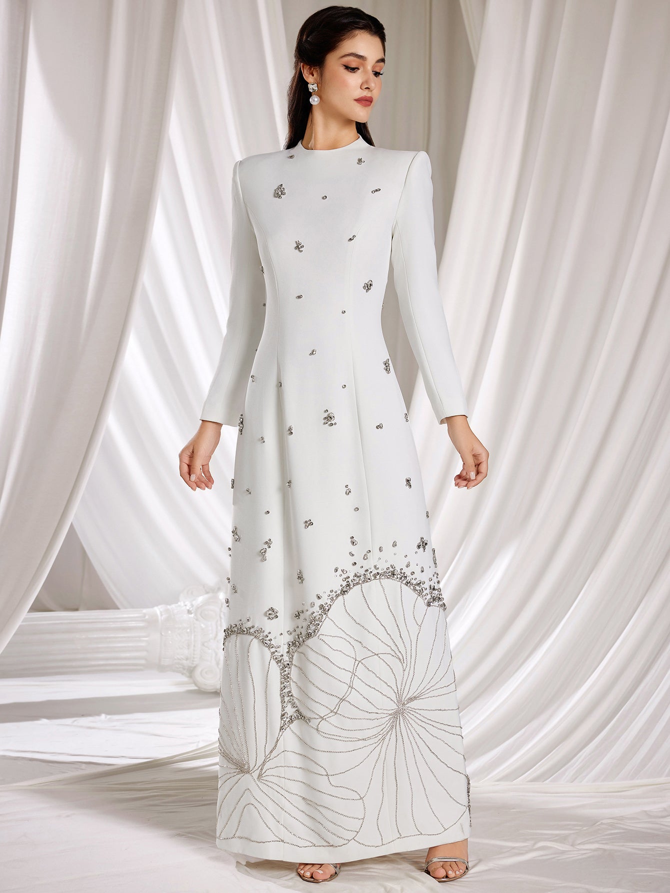 Women's Long Sleeve Embellished Column Dress