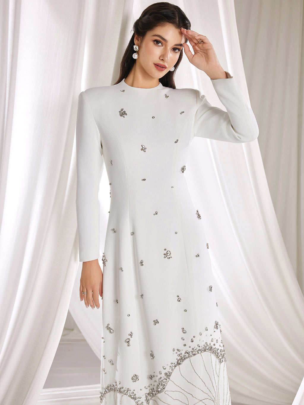 Women's Long Sleeve Embellished Column Dress