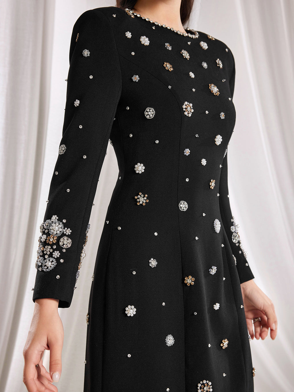 Embellished Column Dress Stylish black long dress decorated with beads and gemstones