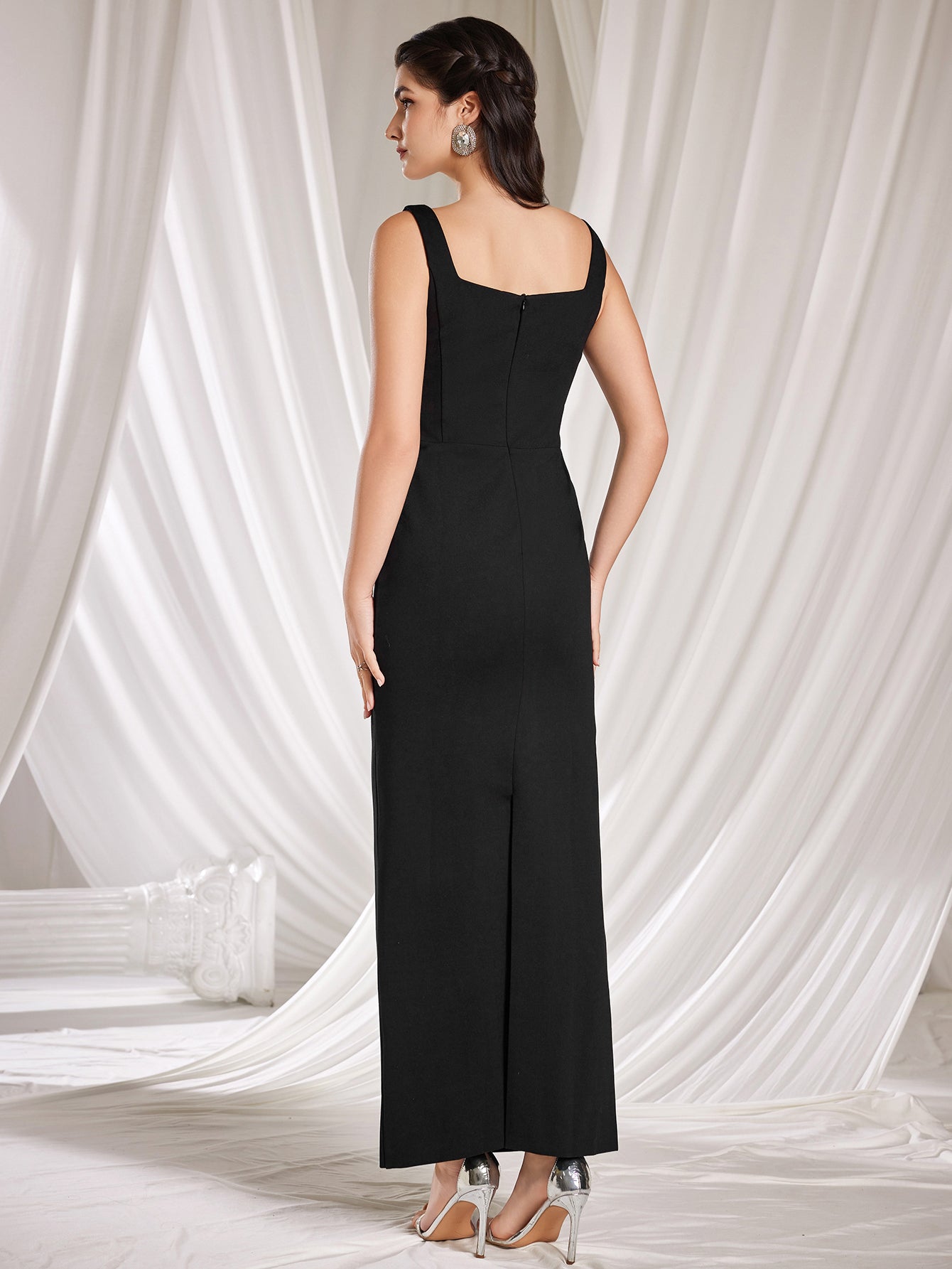 Fashionable Heavy Beaded and Rhinestone Embellished Long Stretch Vest Dress